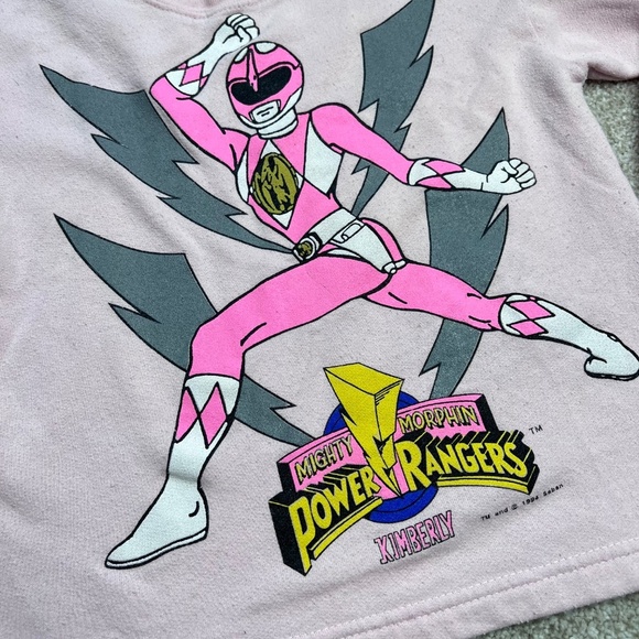 Vintage 1994 Mighty Morphin Power Rangers Pink Graphic Sweater Girls 6 7 - Picture 2 of 5